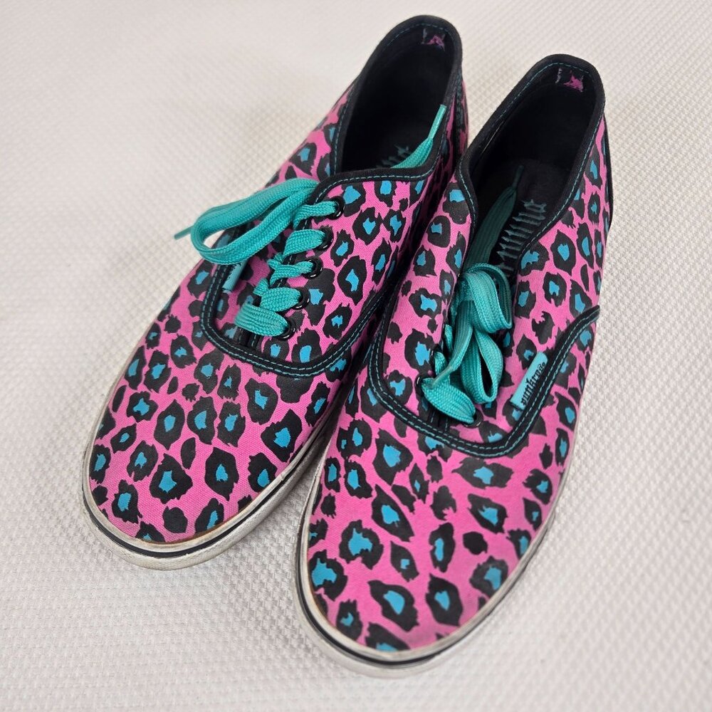 Punkrose Leopard Canvas Lace-Up Sneakers Pink Teal Womens Size 9